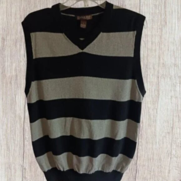 Chatham Road Mens Striped V-Neck Sweater Vest Black & beige Size Large - Picture 1 of 6